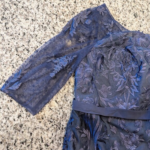 JJ'S HOUSE Nwt Embroidered Sheath Dres 24/26W Allover Lace 3/4 Sheer Sleeve Blue - Picture 6 of 10